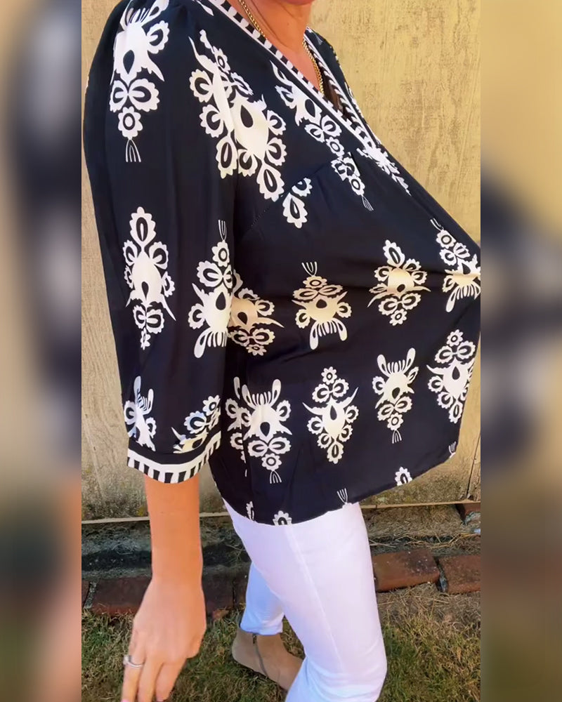 Bedruckte Bluse mit Dreiviertelärmeln