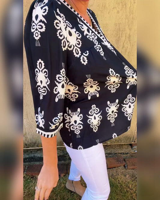 Bedruckte Bluse mit Dreiviertelärmeln