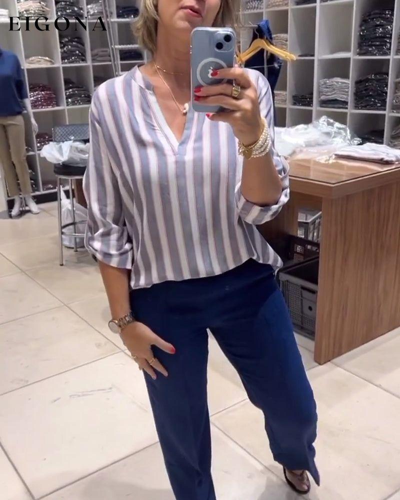 Striped long sleeve casual top blouses & shirts spring