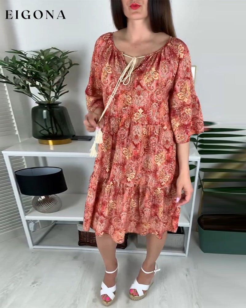 Floral Print Dress with Drawstring casual dresses spring summer