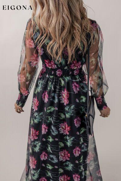 Somcked Floral V-Neck Long Sleeve Maxi Dress clothes dress dresses long sleeve dress long sleeve dresses maxi dress Ship From Overseas SYNZ