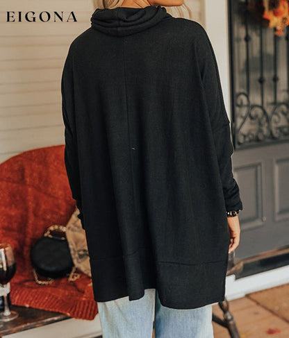 Black Cowl Neck Shift Tunic Top All In Stock clothes EDM Monthly Recomend Hot picks long sleeve shirt long sleeve shirts long sleeve top long sleeve tops Occasion Daily Print Solid Color Season Winter shirt shirts Style Casual top tops