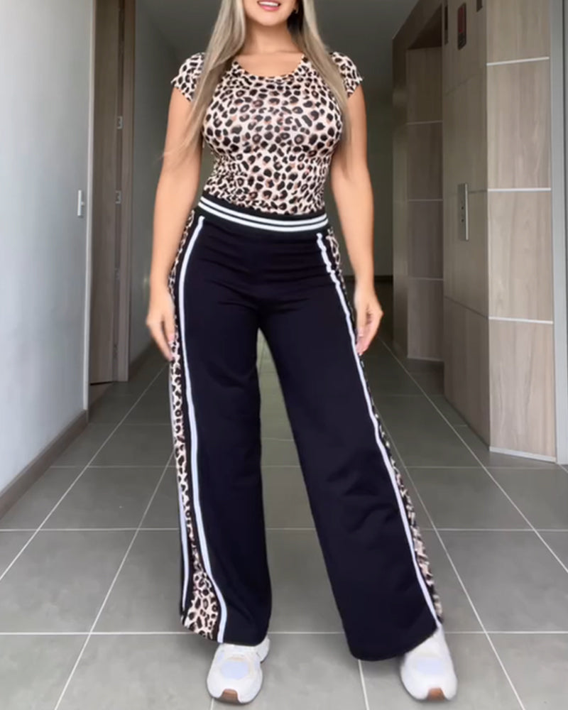 Leopard Print Wide-Leg Casual Pants