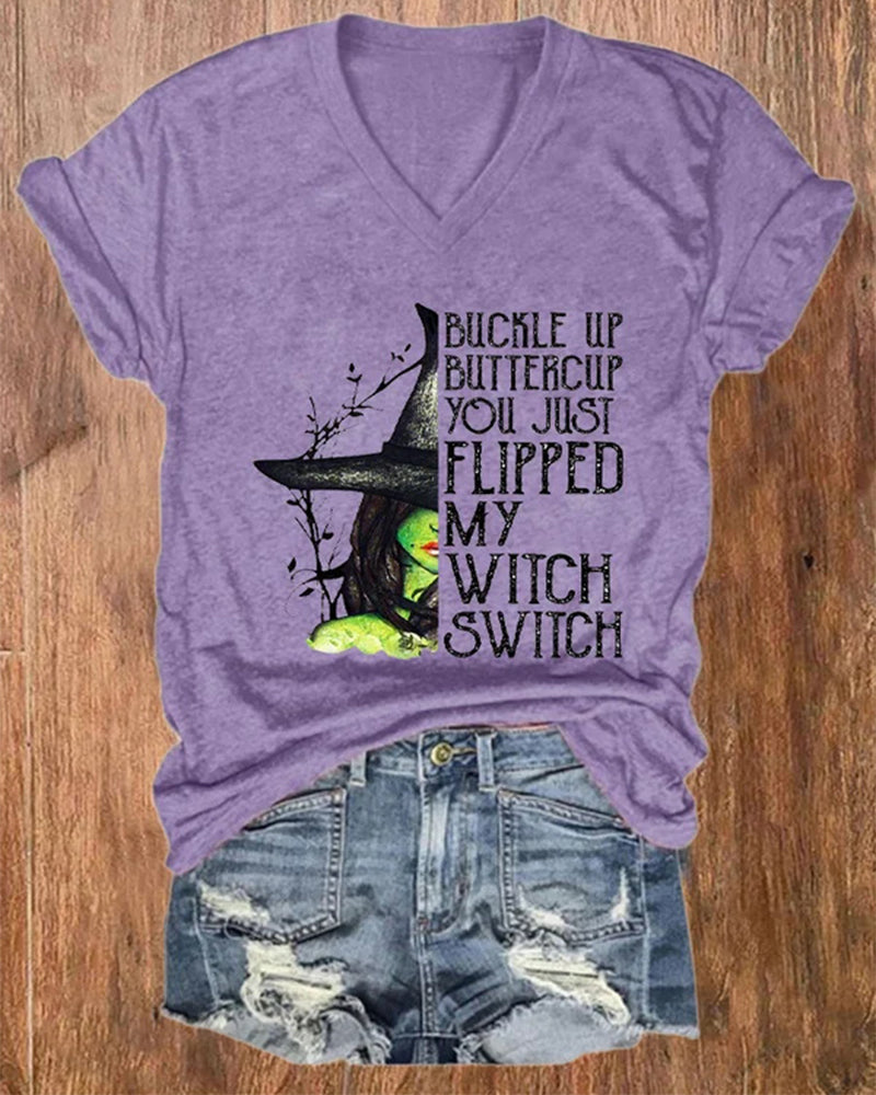 Women's Halloween Buckle Up Buttercup You Just Flipped My Witch Switch Casual Tee halloween t-shirts