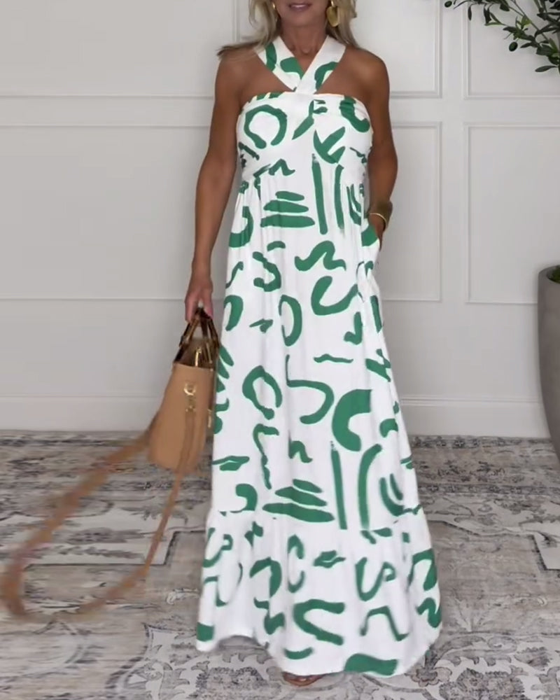 Neckholder-Kleid mit Print und Rückenausschnitt, sexy