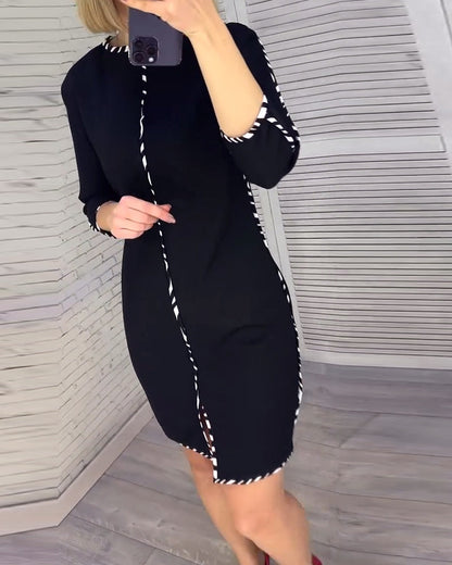 Round neck elegant striped dress 2024 f/w casual dresses