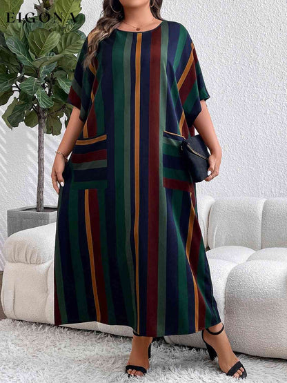 Plus Size Striped Maxi Dress with Pockets clothes dress dresses maxi dress Ship From Overseas Shipping Delay 09/29/2023 - 10/03/2023 Z@Q