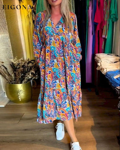 Colorful paisley print V-neck elegant dress casual dresses spring summer vacation dresses