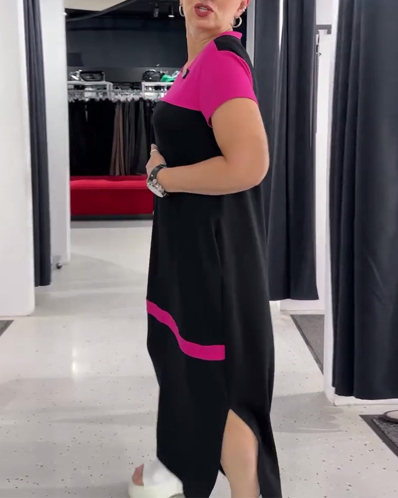 Lässiges Kleid in Kontrastfarbe mit Rundhalsausschnitt