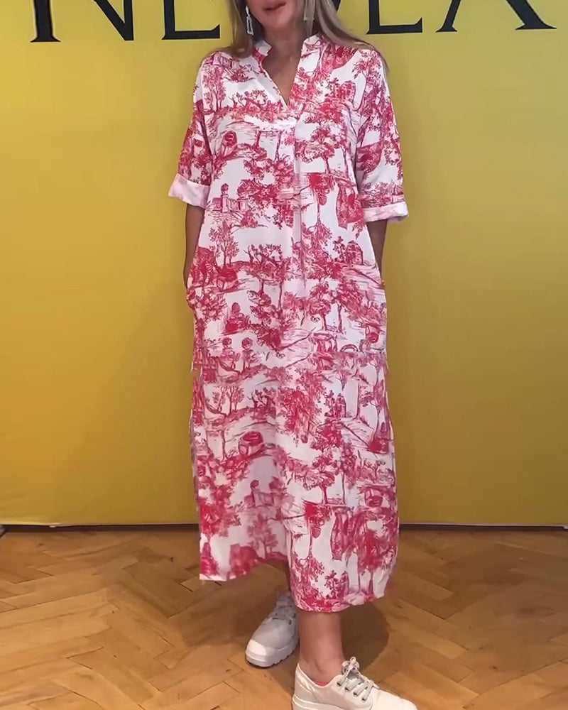 Landscape print slit pocket dress casual dresses spring summer vacation dresses