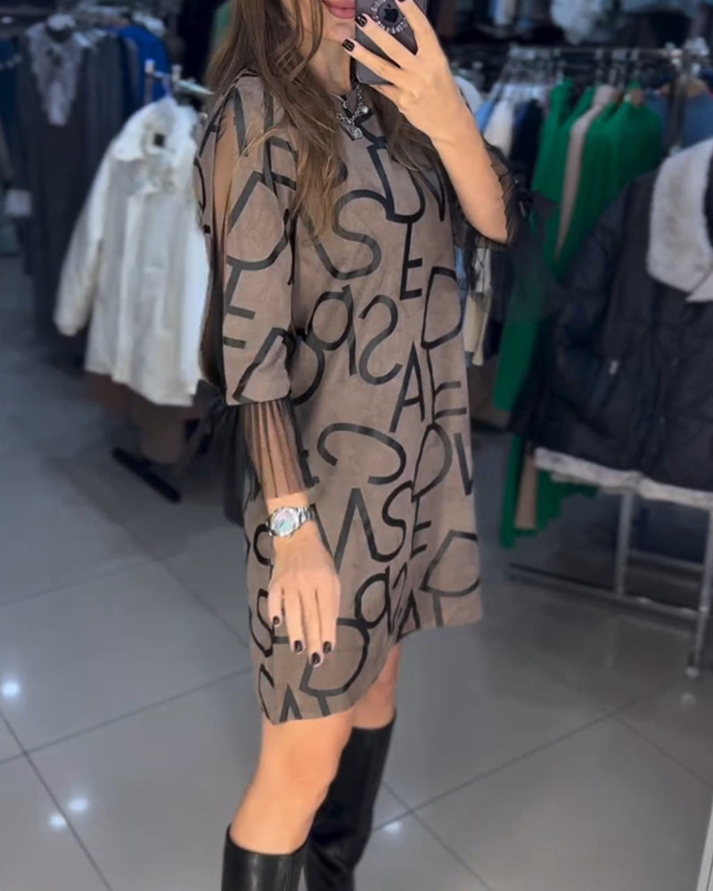 Letter print knee length dress 2023 f/w 202466 23BF casual dress