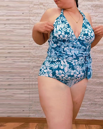 Costume da bagno intero con stampa a collo alto per le feste