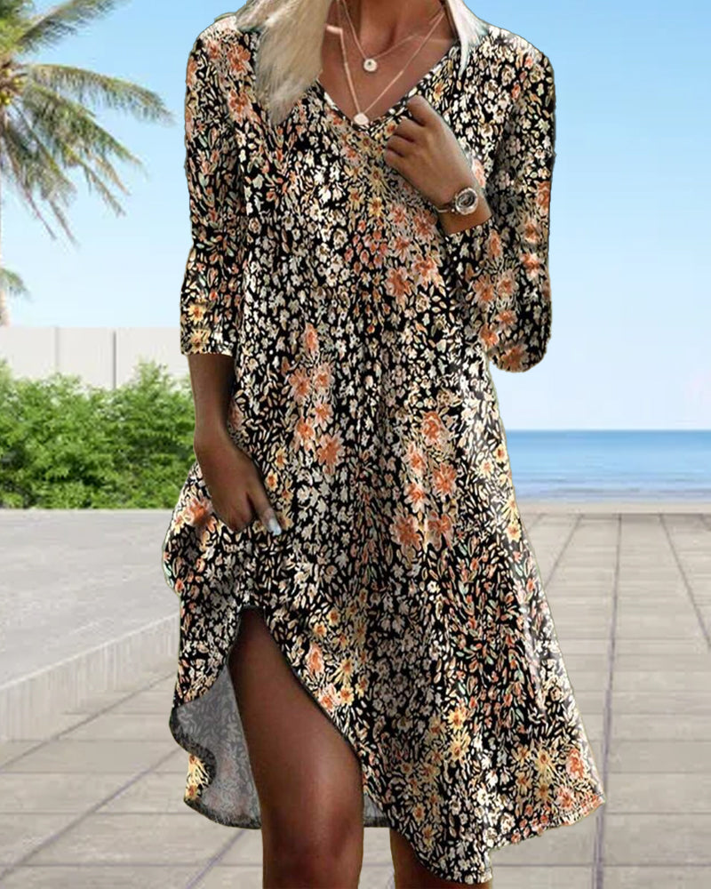 Long Sleeve Floral Elegant Dress