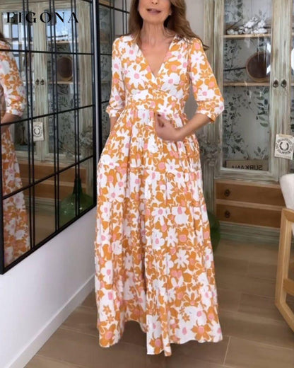 V-Neck Floral Print Maxi Dress casual dresses spring summer vacation dresses