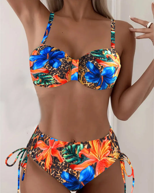 Bikini con stampa floreale leopardata Bralette
