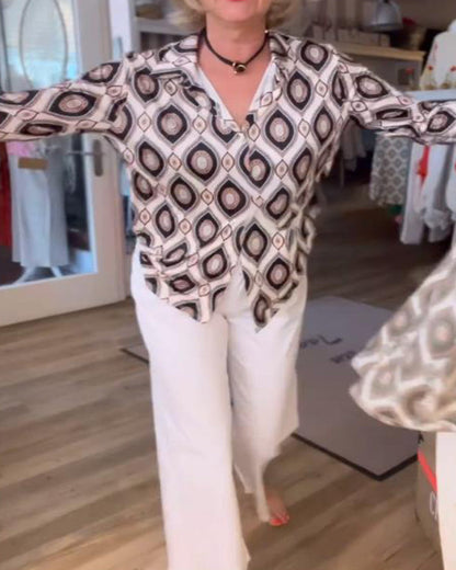 Camicetta a maniche lunghe con stampa a rombi