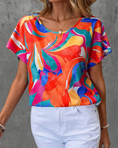 Round Neck Short Sleeve Printed T-Shirt