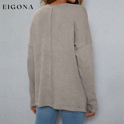 Dropped Shoulder High-Low Waffle-Knit Top Changeable clothes long sleeve long sleeve shirts long sleeve top Ship From Overseas