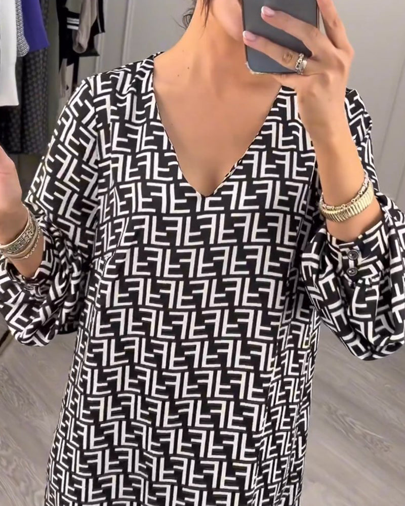 Printed geometric long-sleeved dress 2023 f/w 202466 23BF casual dress