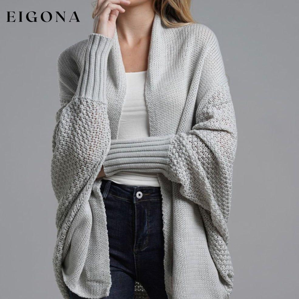 Double Take Sleeve Open Front Ribbed Trim Longline Cardigan cardigan cardigans clothes Double Take Ship From Overseas sweaters