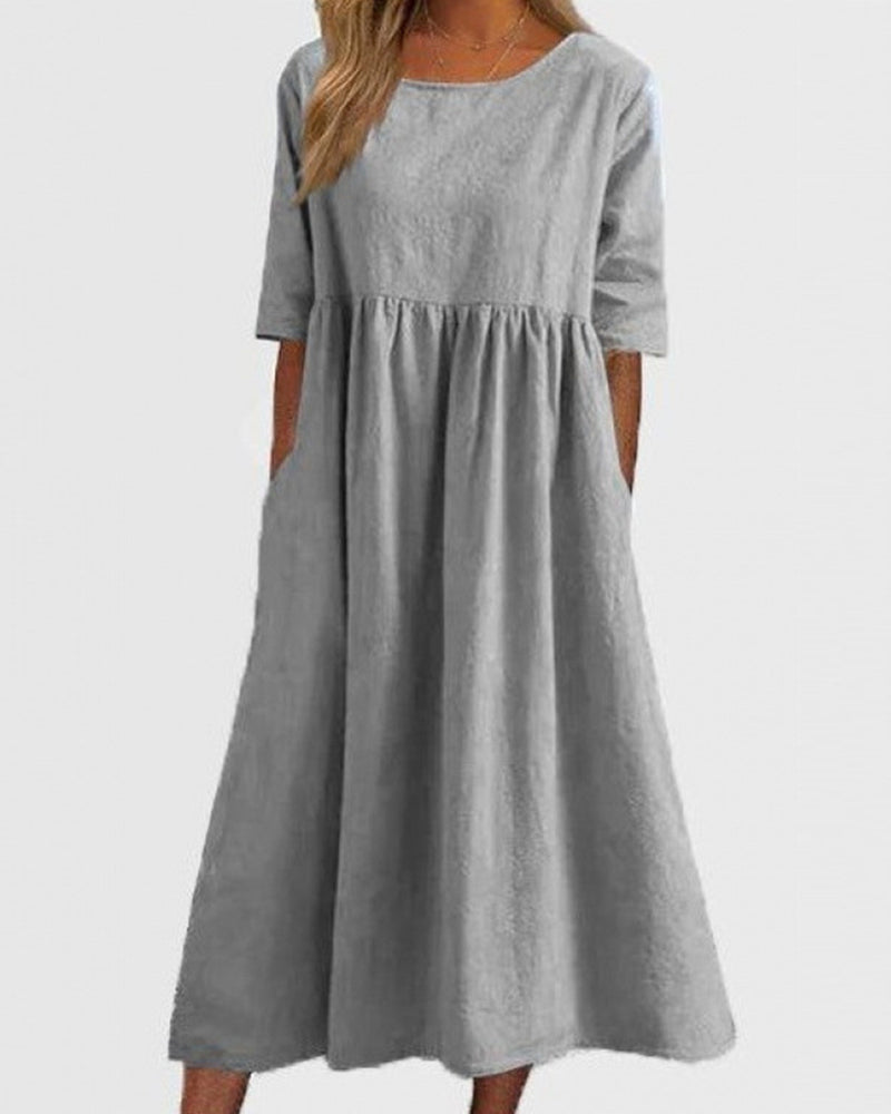 Short Sleeve Pocket Ruched Dress