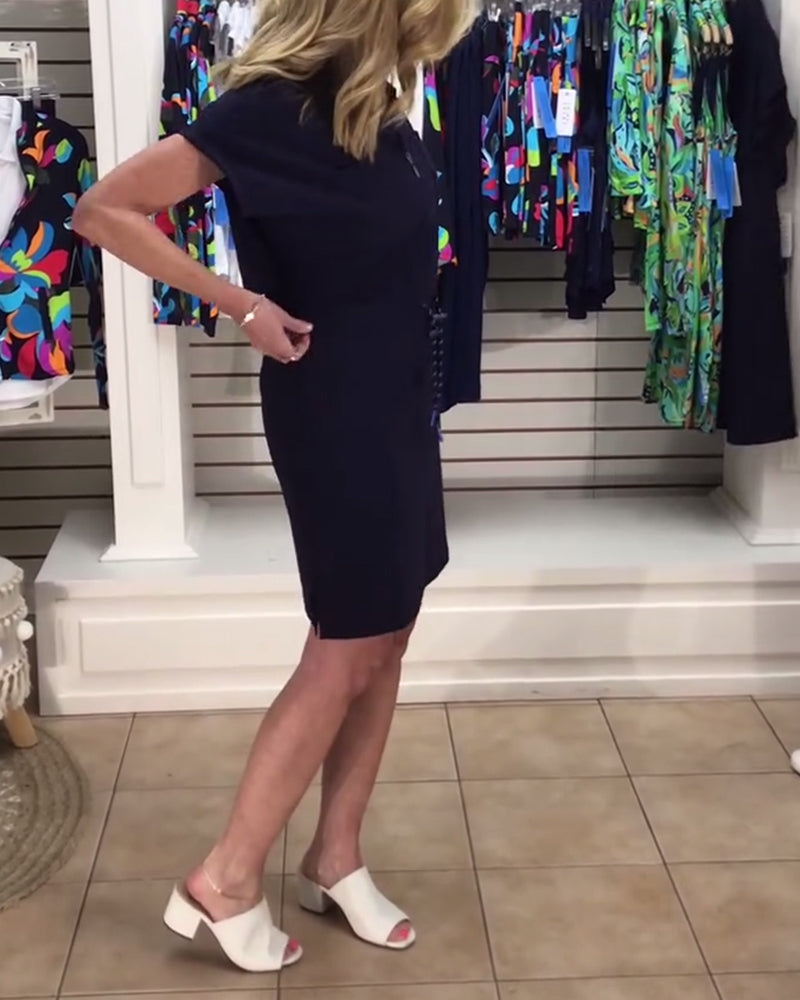 Half-Zip Drawstring Sports Polo Dress