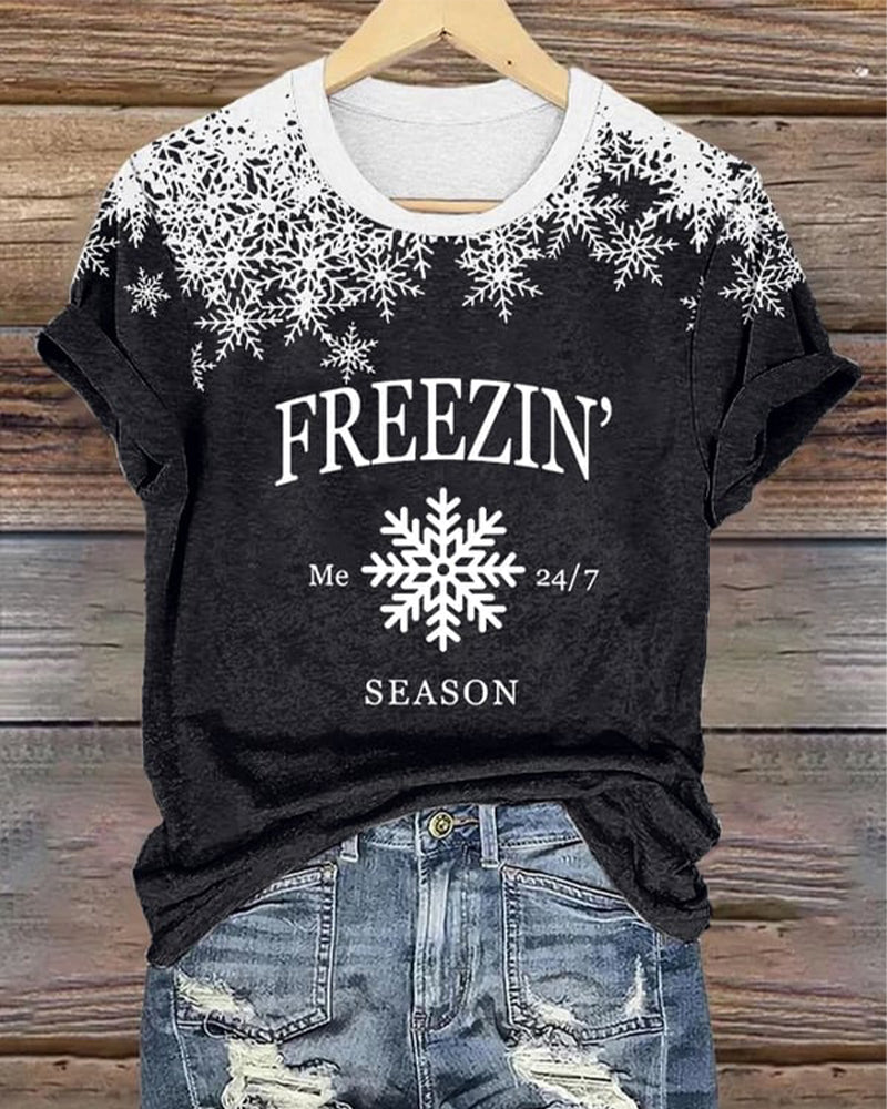 Women's Christmas I'm cold print casual T-shirt