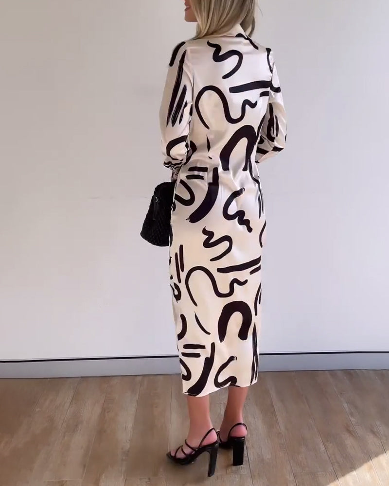 Fashion printed strappy long sleeve slit dress 2023 f/w casual dresses spring