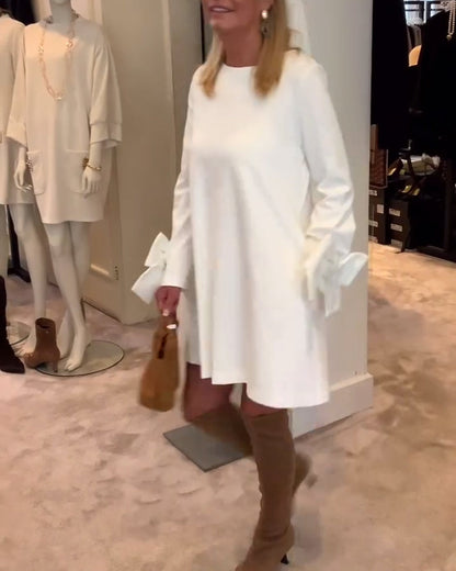 Fashionable Round Neck Bow Sleeve Dress