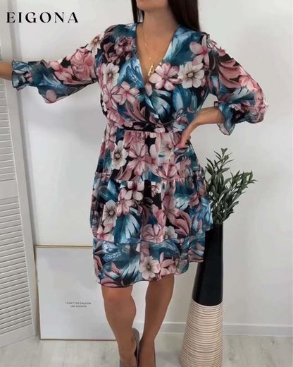 Floral print ruffled elegant dress casual dresses spring summer