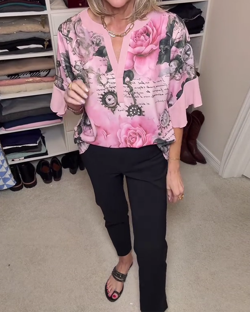 Modische Bluse mit floralen Rüschenärmeln