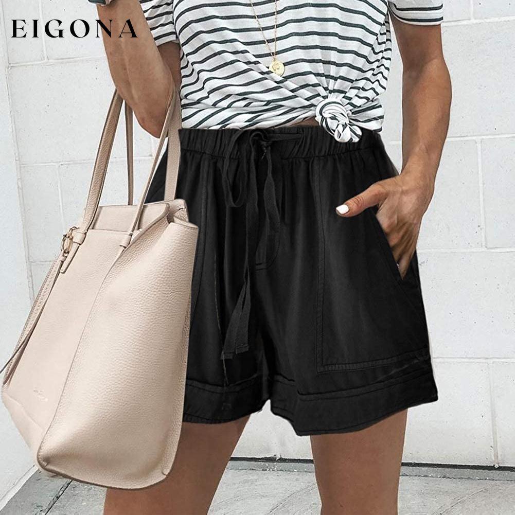 Womens Casual Drawstring Elastic Waist Summer Shorts with Pockets __stock:500 bottoms refund_fee:800