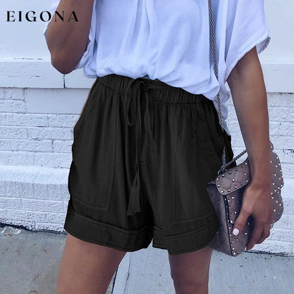 Womens Casual Drawstring Elastic Waist Summer Shorts with Pockets __stock:500 bottoms refund_fee:800