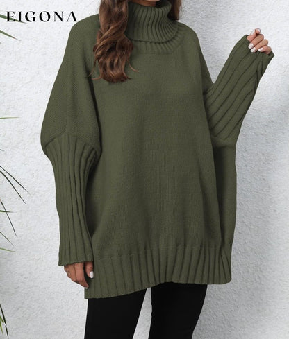 Turtle Neck Long Sleeve Ribbed Sweater Army Green One Size clothes O & Y.M Ship From Overseas trend