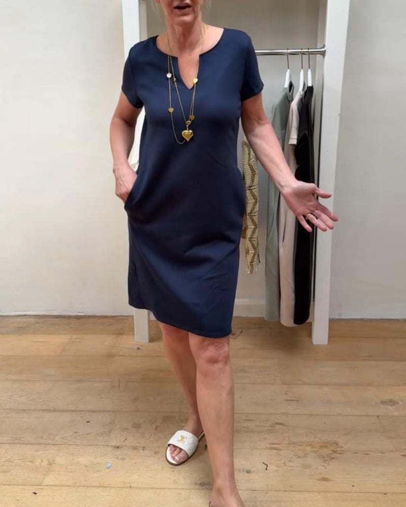 Lässiges, schmales, einfarbiges Kurzarmkleid