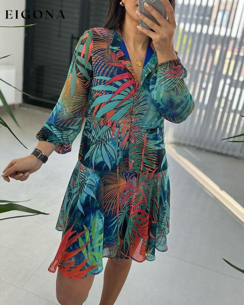 Long sleeve chiffon printed dress casual dress spring summer vacation dresses