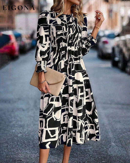 Printed dress with gathers Black 2023 f/w 23BF casual dresses Clothes Dresses spring