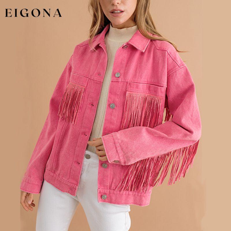 Fringe Detail Dropped Shoulder Denim Jacket clothes DE.O.Z.X Ship From Overseas Shipping Delay 09/29/2023 - 10/06/2023 trend