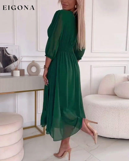 V-Neck Solid Color Waist Dress casual dresses spring summer