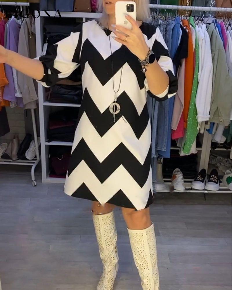 Round Neck Striped Casual Dress 2023 f/w 23BF casual dresses Clothes Dresses spring