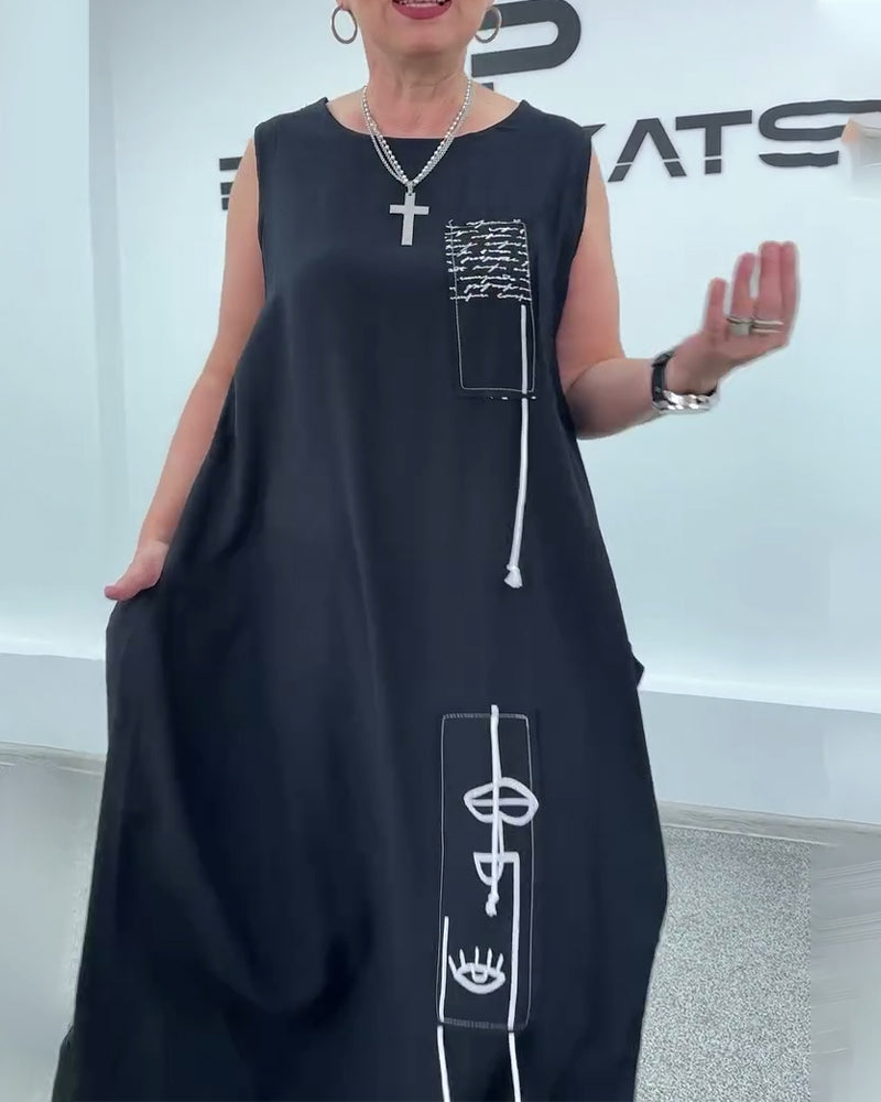 Ärmelloses Oversize-Kleid mit Buchstaben-Print