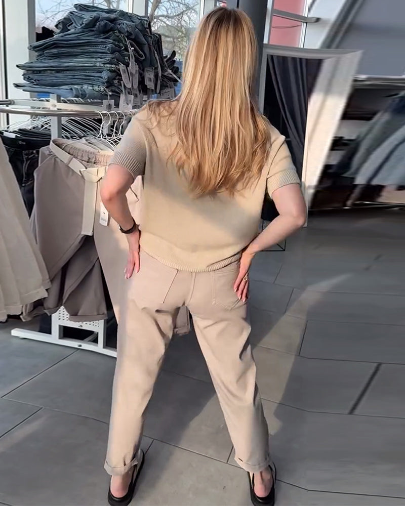 Einfarbige, lässige, gerade Hose