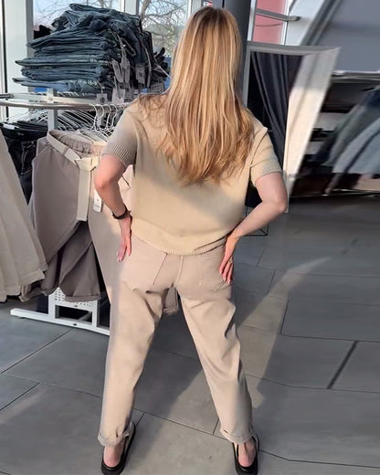 Einfarbige, lässige, gerade Hose