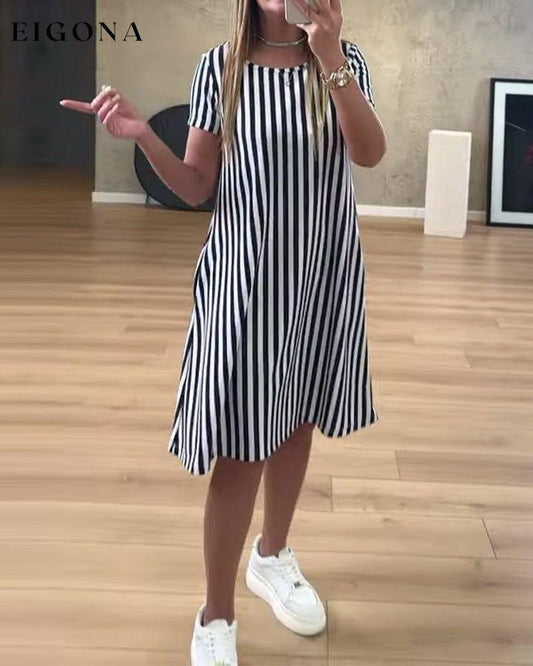 Striped print pocket casual dress casual dresses summer