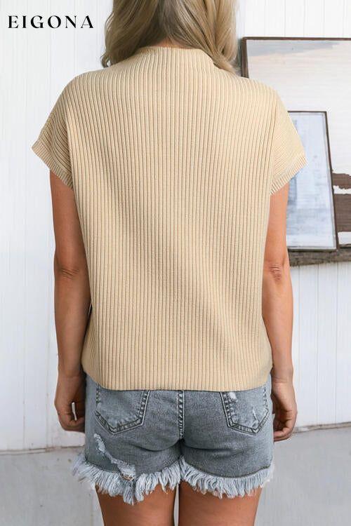 Ribbed Mock Neck Short Sleeve Knit Top clothes Ship From Overseas SYNZ