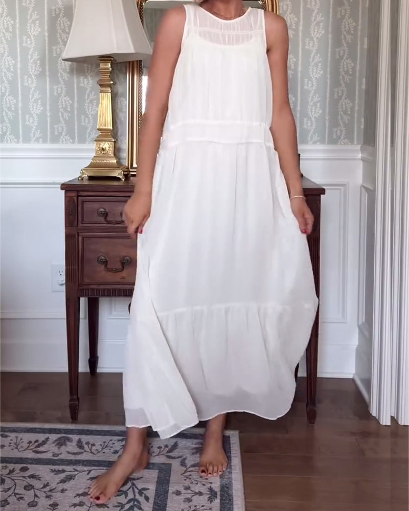 Temperamentvolles ärmelloses, einfarbiges langes Kleid