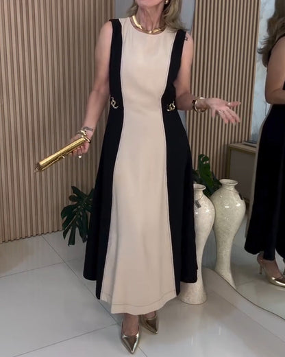 Sleeveless Contrast Color Elegant Waist Dress