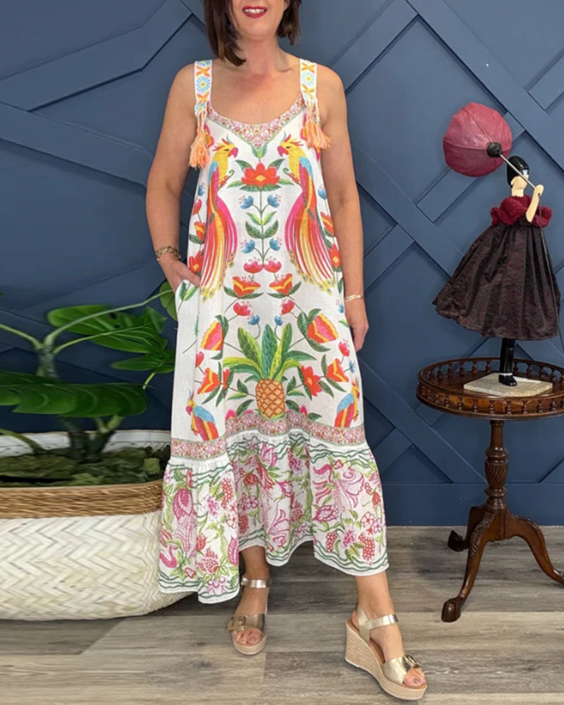 Abito con stampa floreale e scollo all'americana