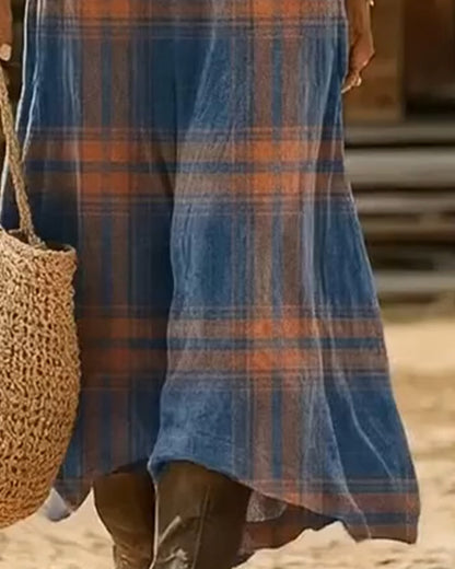 V-Neck Plaid Dress