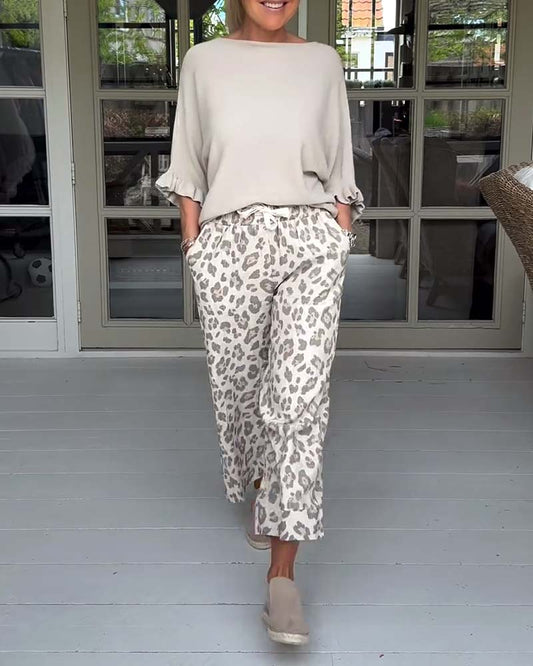 Leopard print pocket casual pants
